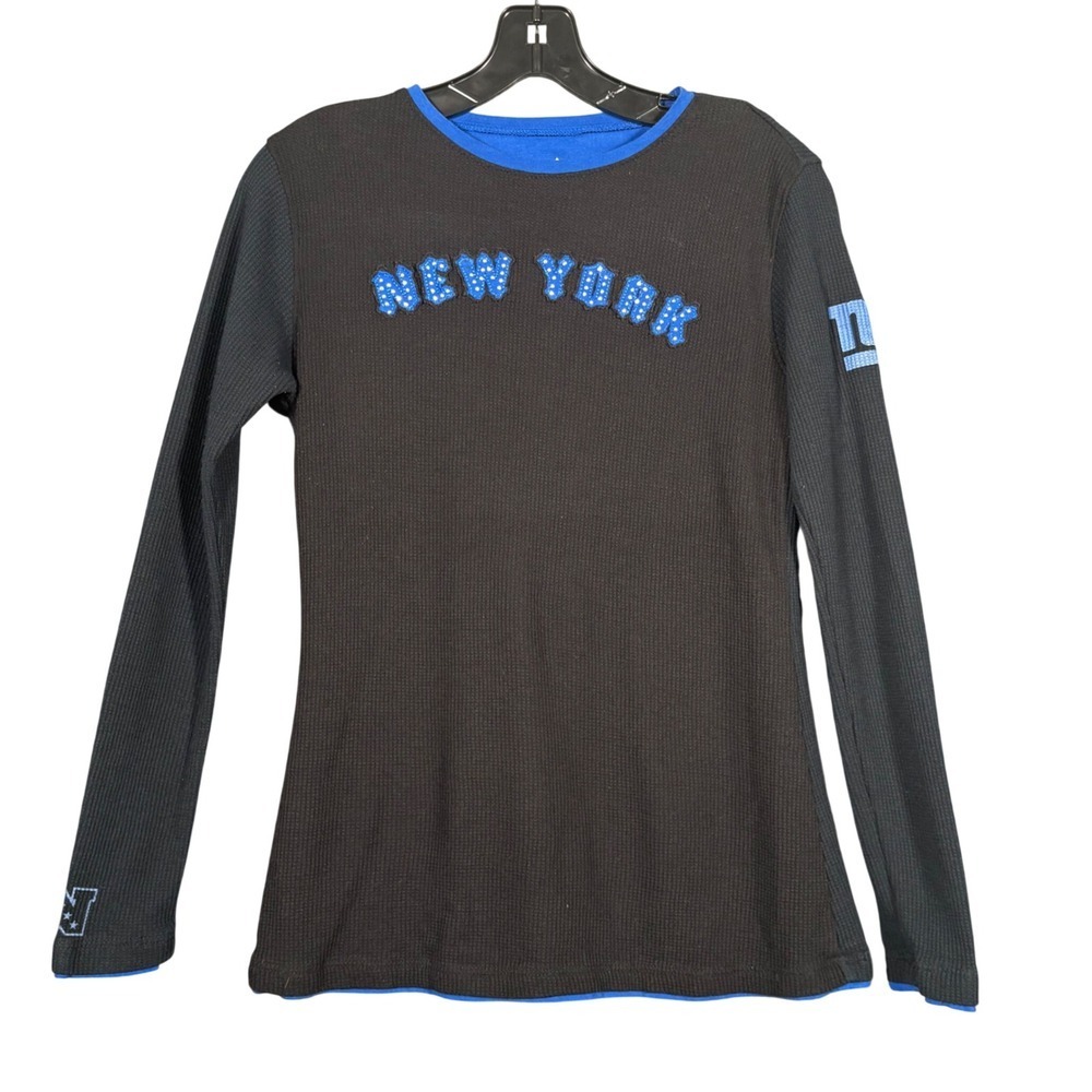 NFL Pro Line New York Giants Waffle Knit Thermal Rhinestone Shirt Womens Small